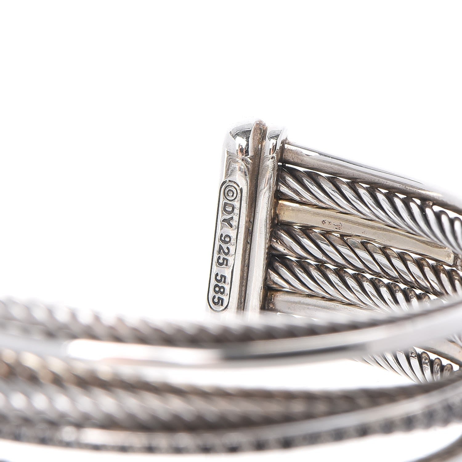 David Yurman Sterling Silver 14K White Gold Black Diamond 20mm Crossover Four Row Cuff 3 of 5