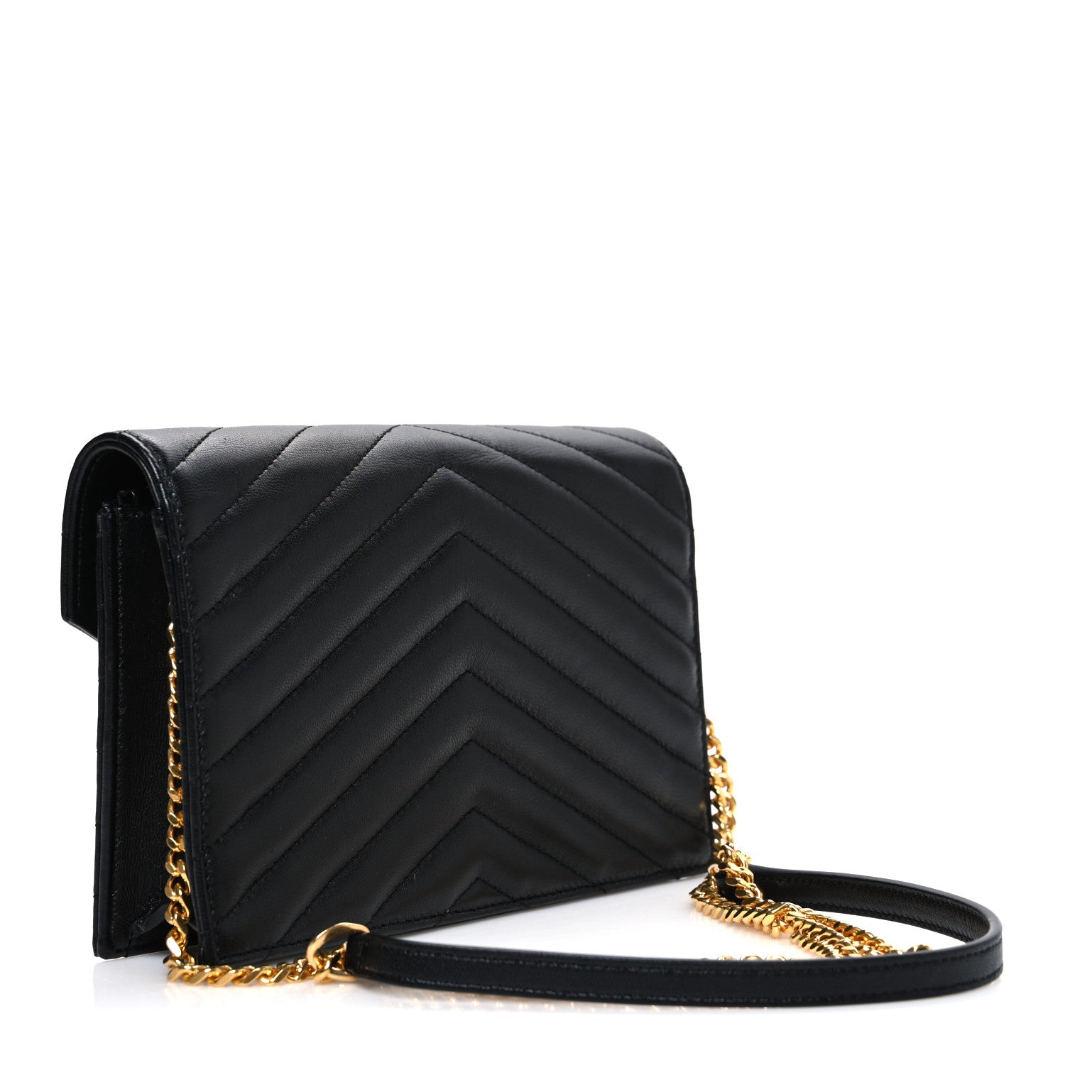 Saint Laurent Lambskin Matelasse Chevron Monogram Envelope Chain Wallet Black 3 of 11