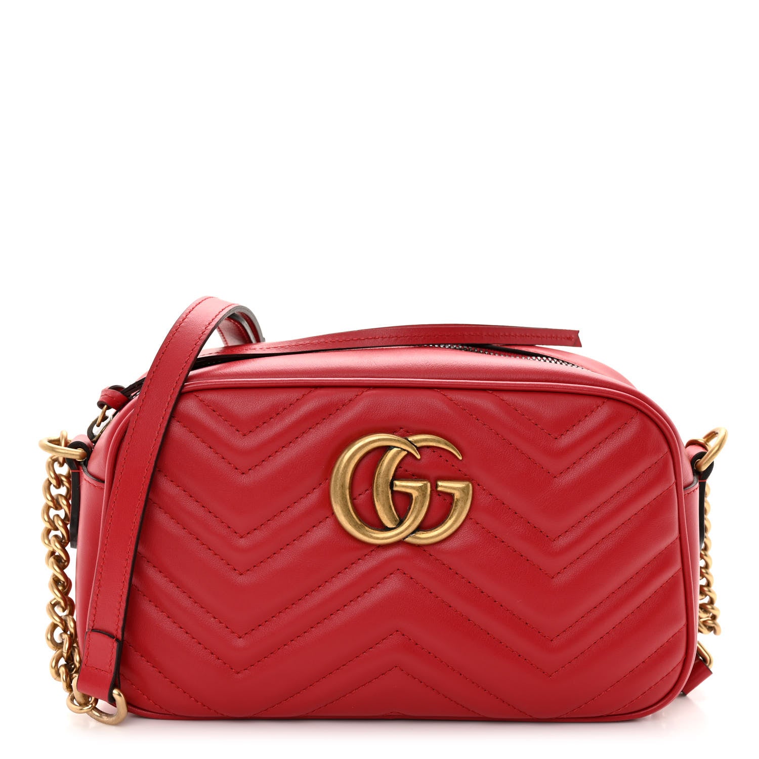Gucci Calfskin Matelasse Small GG Marmont Chain Shoulder Bag Hibiscus Red 1 of 11