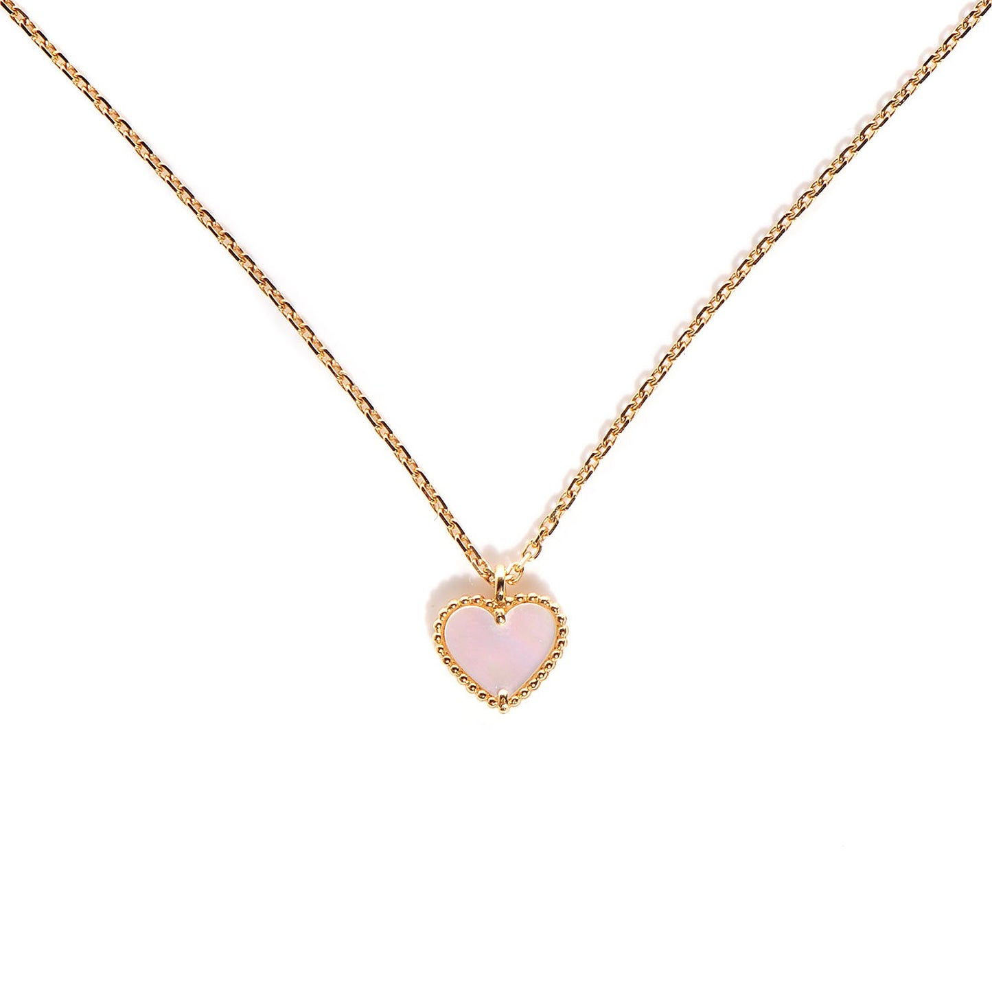 18K Rose Gold Mother of Pearl Sweet Alhambra Heart Pendant Necklace