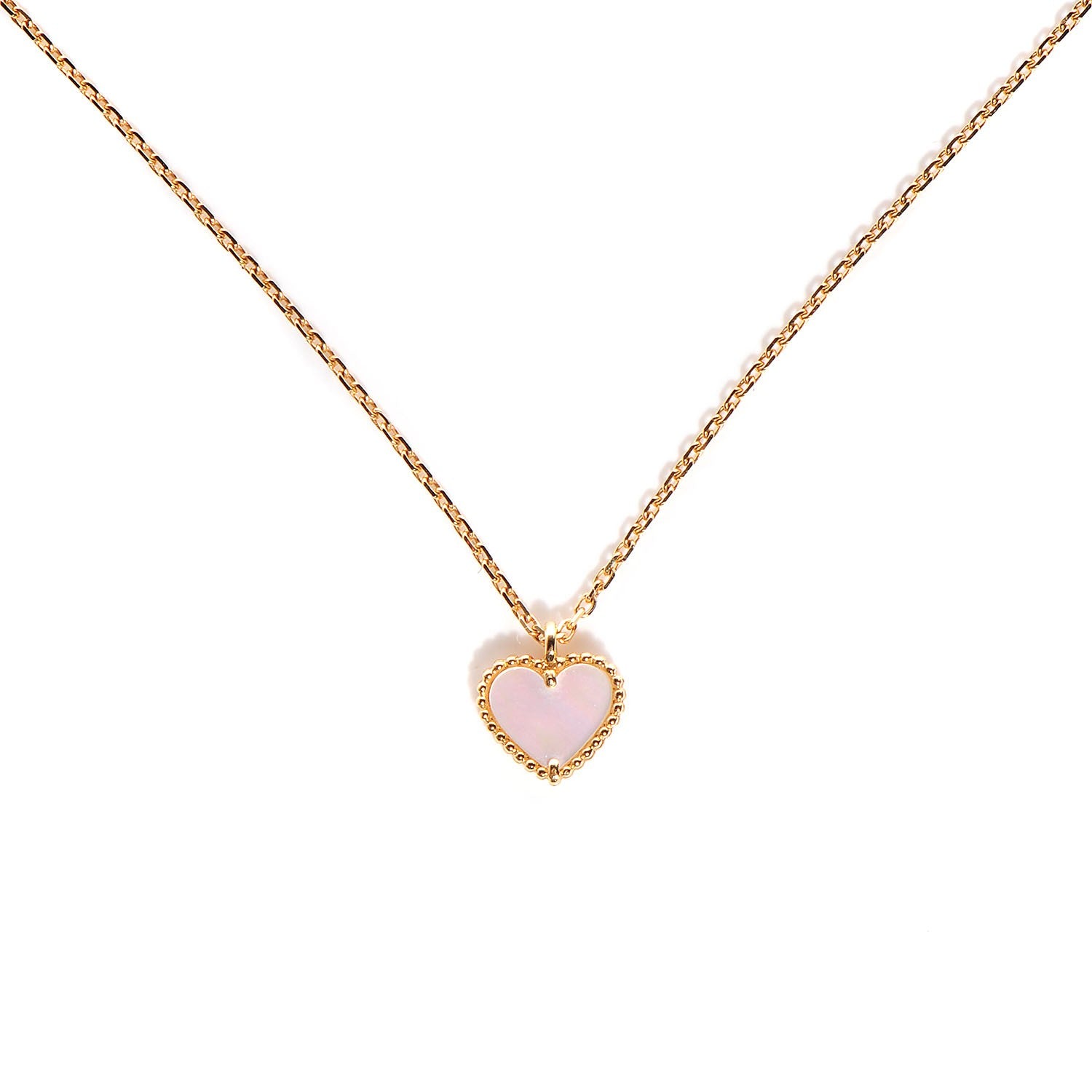 Van Cleef & Arpels 18K Rose Gold Mother of Pearl Sweet Alhambra Heart Pendant Necklace 1 of 6