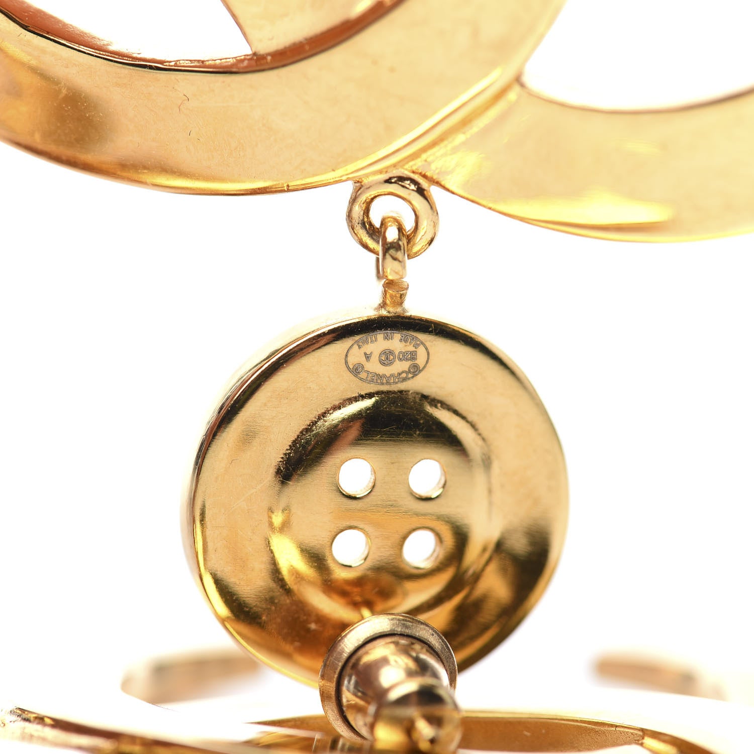 Chanel Metal Large Paris Button Earrings Gold 4 of 5