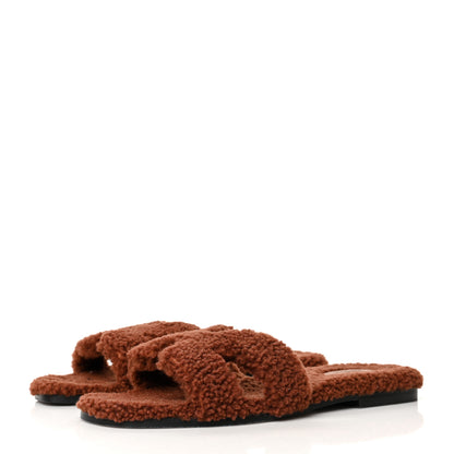 Hermes Woolskin Oran Sandals 40 Cognac 3 of 7