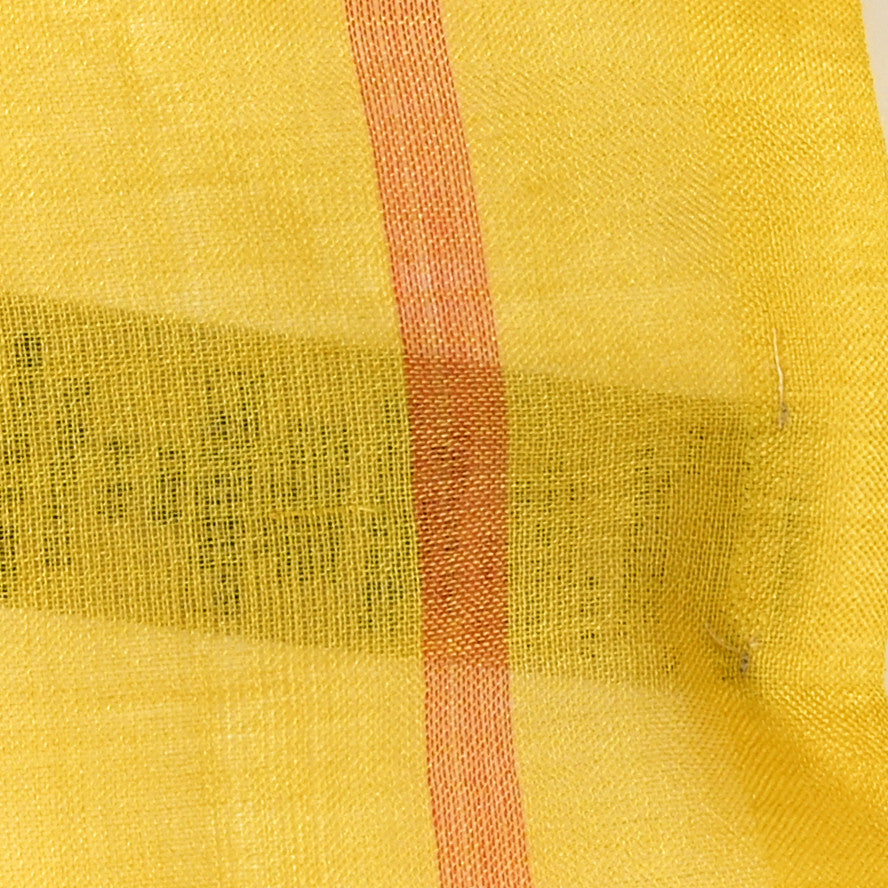Wool Silk Check Fringe Scarf Yellow