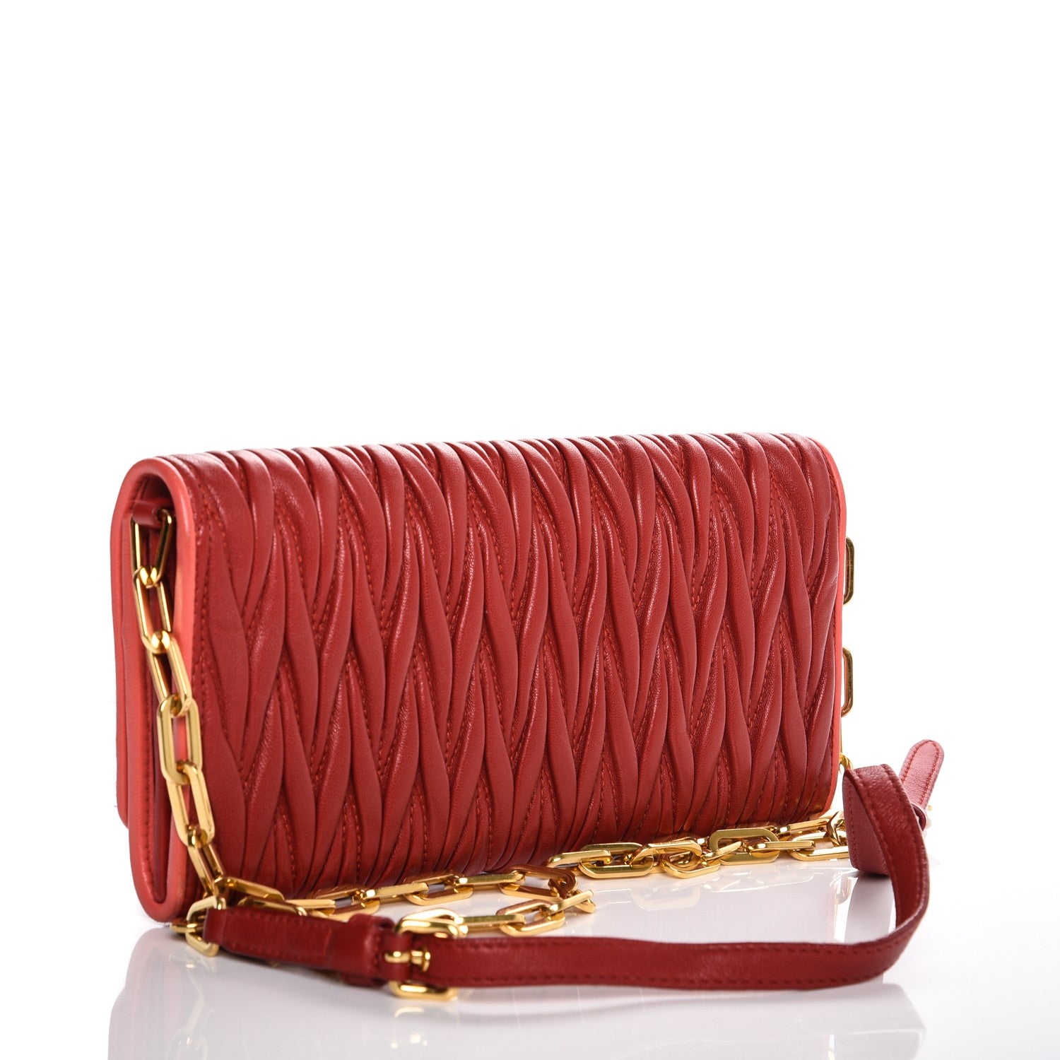Miu Miu Nappa Matelasse Wallet On Chain Rosso 3 of 7