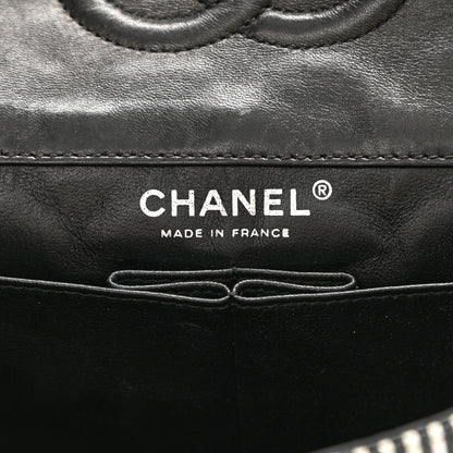 Chanel Canvas Sequin Stripe Medium Double Flap Black White 6 of 8