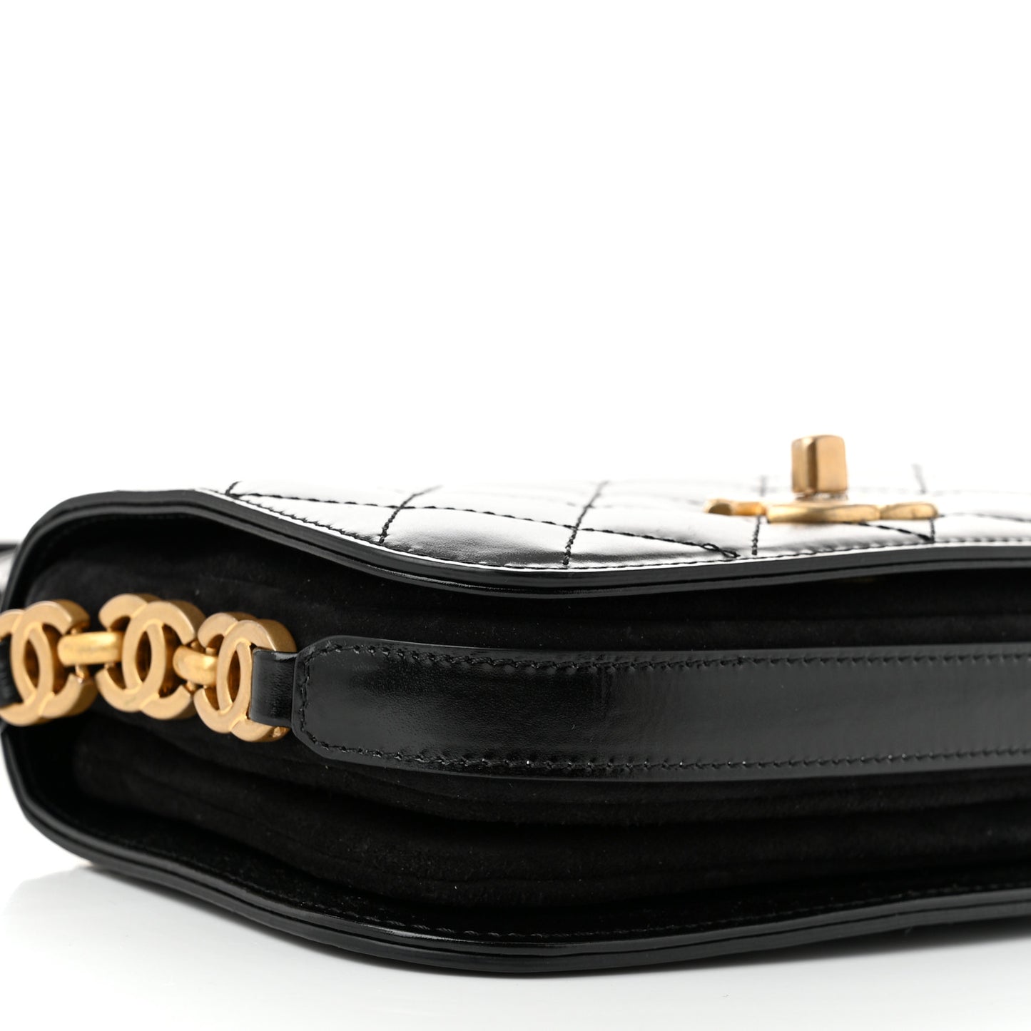 Shiny Calfskin Quilted Suede Goatskin Mini Messenger Black