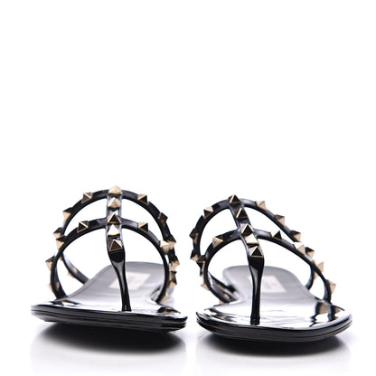 Valentino Garavani PVC Jelly Rockstud Caged Flat Thong Sandals 38 Black 2 of 8