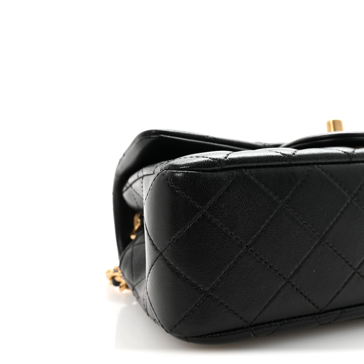 Lambskin Quilted Mini Rectangular Pearl Crush Flap Black