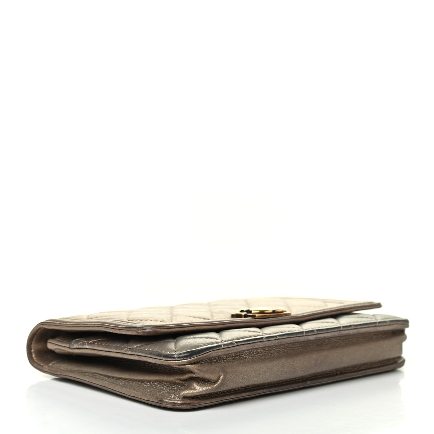 Metallic Calfskin Quilted Boy Wallet On Chain WOC Gold