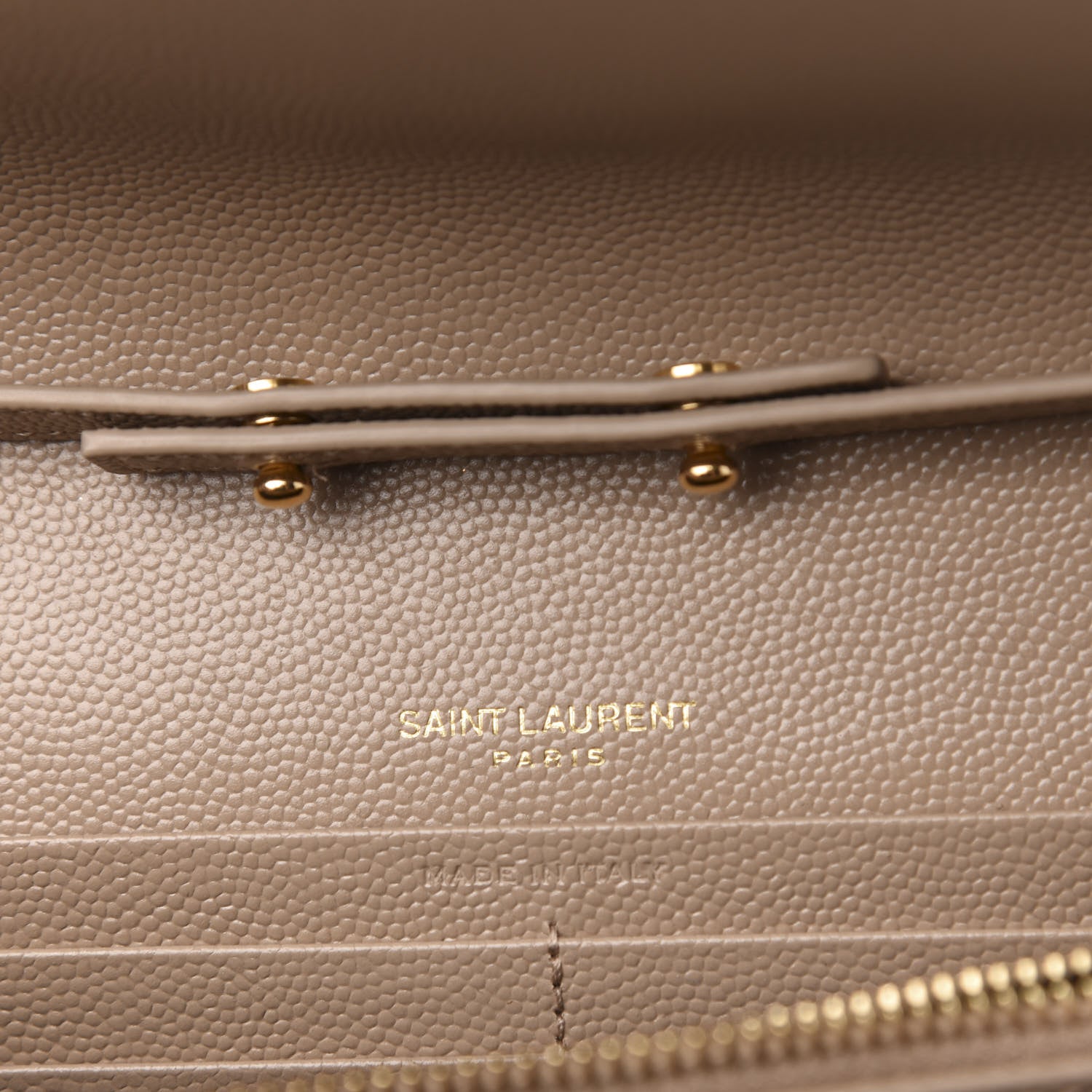 Saint Laurent Grain De Poudre Matelasse Chevron Monogram Chain Wallet Dark Beige 6 of 10