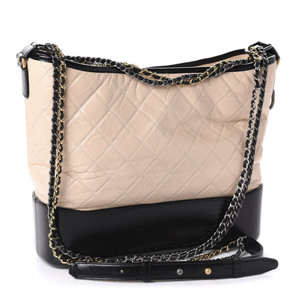 Chanel Aged Calfskin Quilted Large Gabrielle Hobo Beige Black 3 of 10