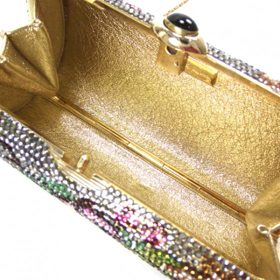 Judith Leiber Swarovski Crystal Floral Minaudiere Clutch Gold 7 of 8