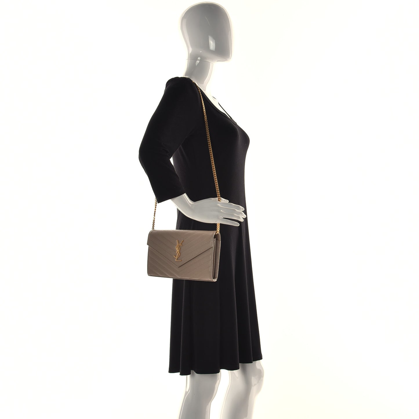Grain De Poudre Matelasse Chevron Monogram Chain Wallet Dark Beige