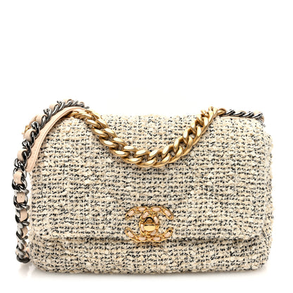 Chanel Tweed Quilted Medium Chanel 19 Flap Ecru Black 1 of 10