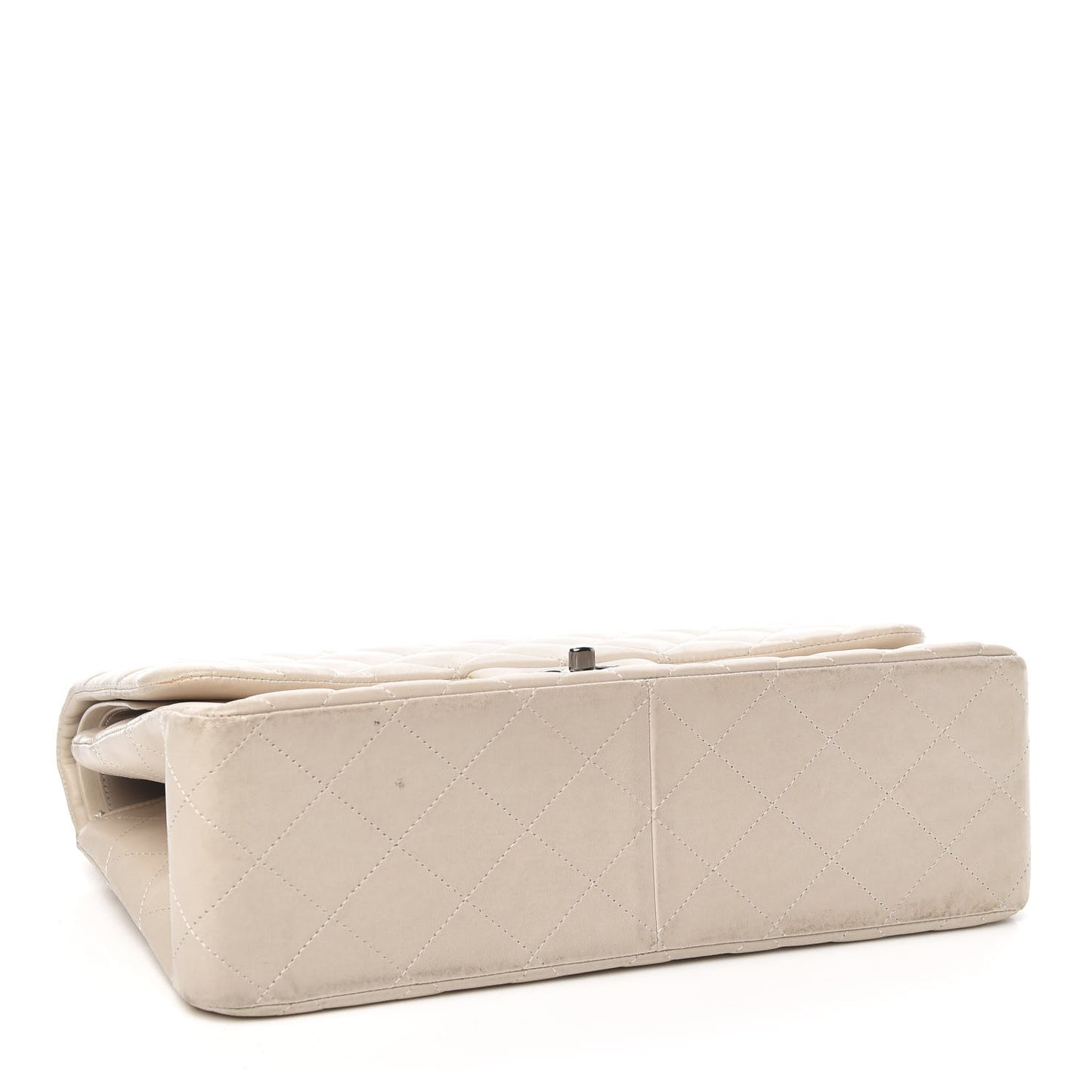 Lambskin Quilted Jumbo Double Flap Beige