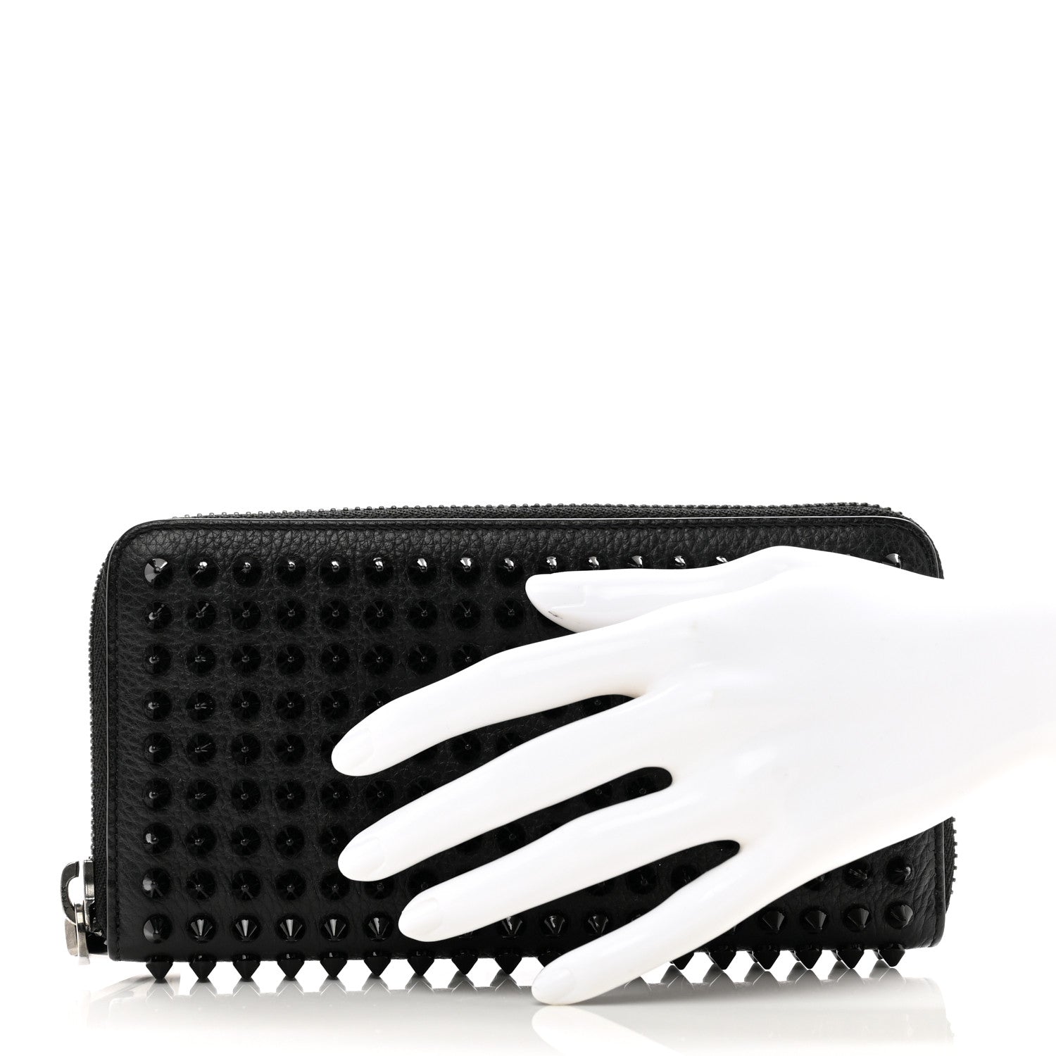 Christian Louboutin Calfskin Panettone Spiked Zip Around Wallet Black 2 of 7