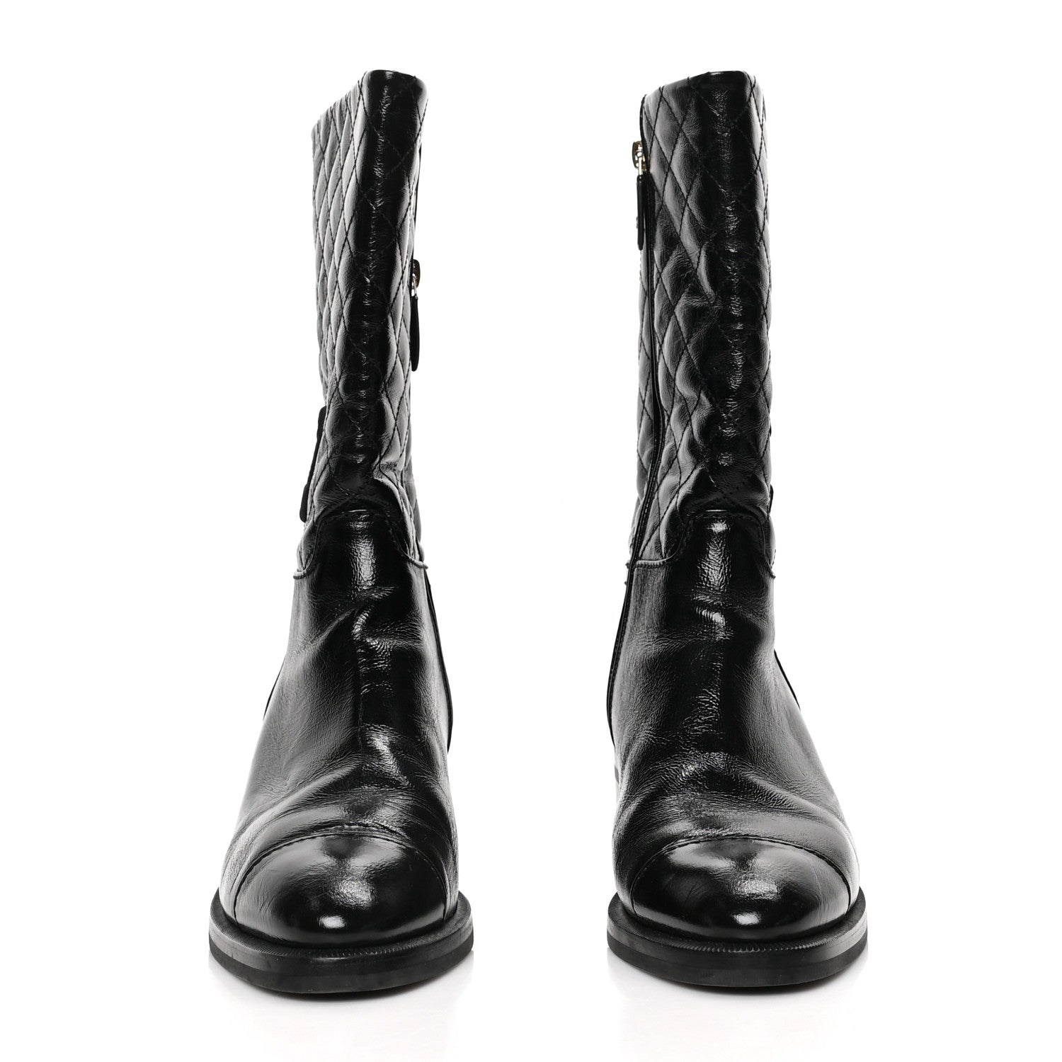 Chanel Shiny Crumpled Calfskin Quilted CC High Boots 37.5 Black 2 of 7
