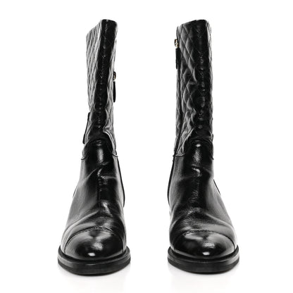 Chanel Shiny Crumpled Calfskin Quilted CC High Boots 37.5 Black 2 of 7