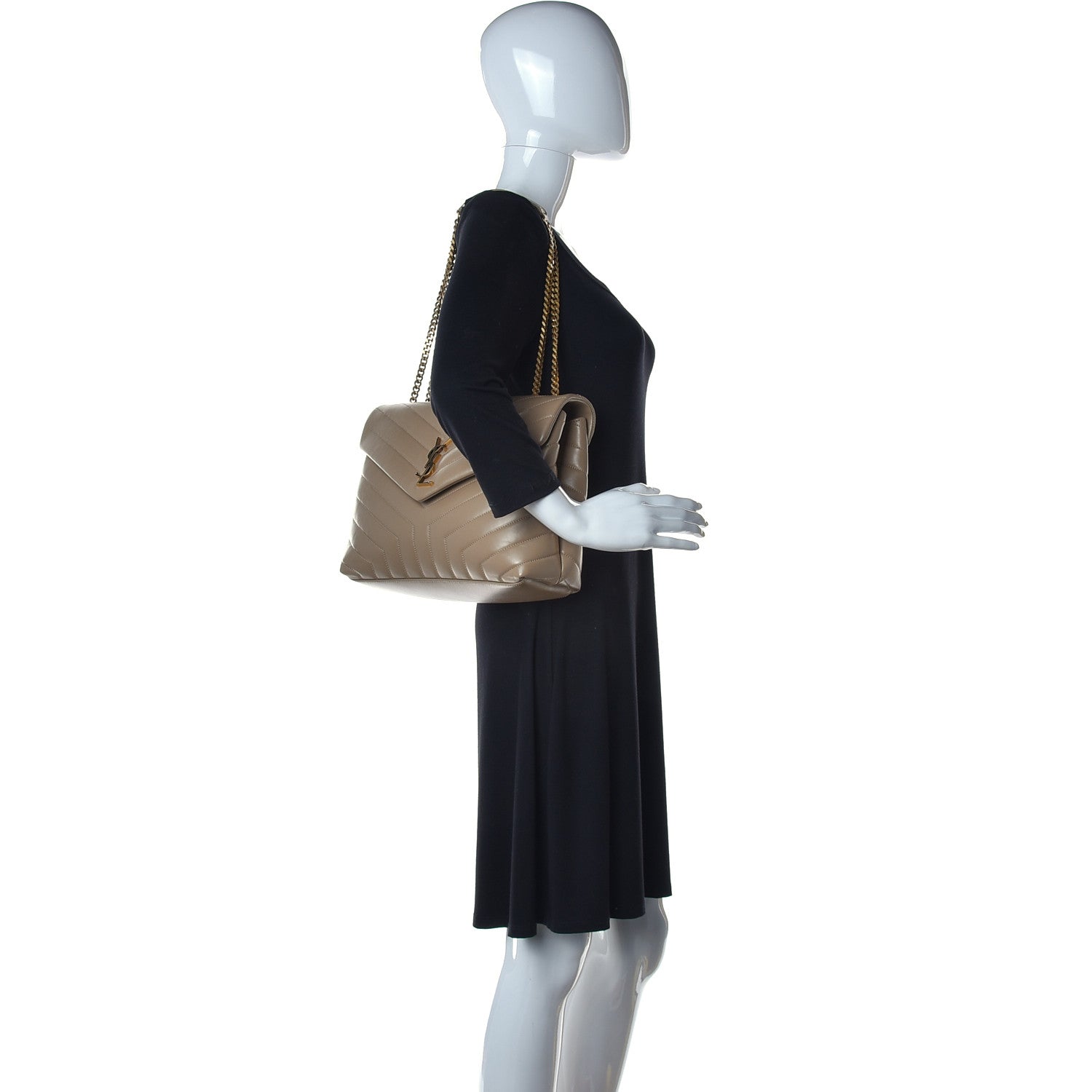 Saint Laurent Calfskin Y Quilted Monogram Medium Loulou Chain Satchel Dark Beige 2 of 9