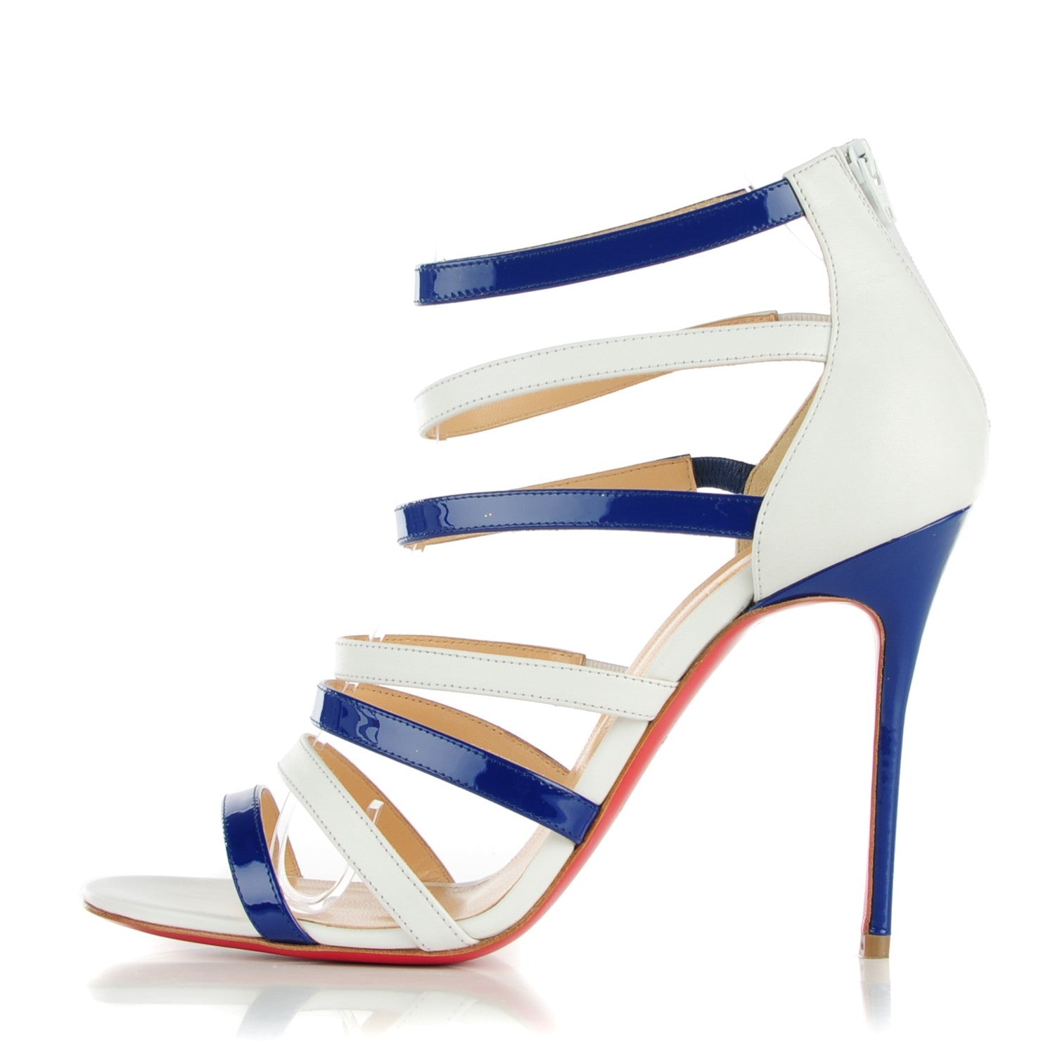 Christian Louboutin Patent Mariniere 100 Sandals 38.5 Blue White 1 of 6