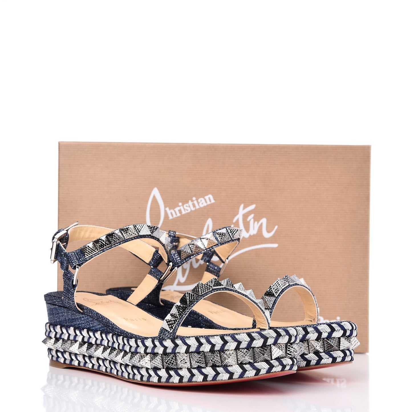 Lame Lux Pyraclou 60 Platform Sandals 40 Denim