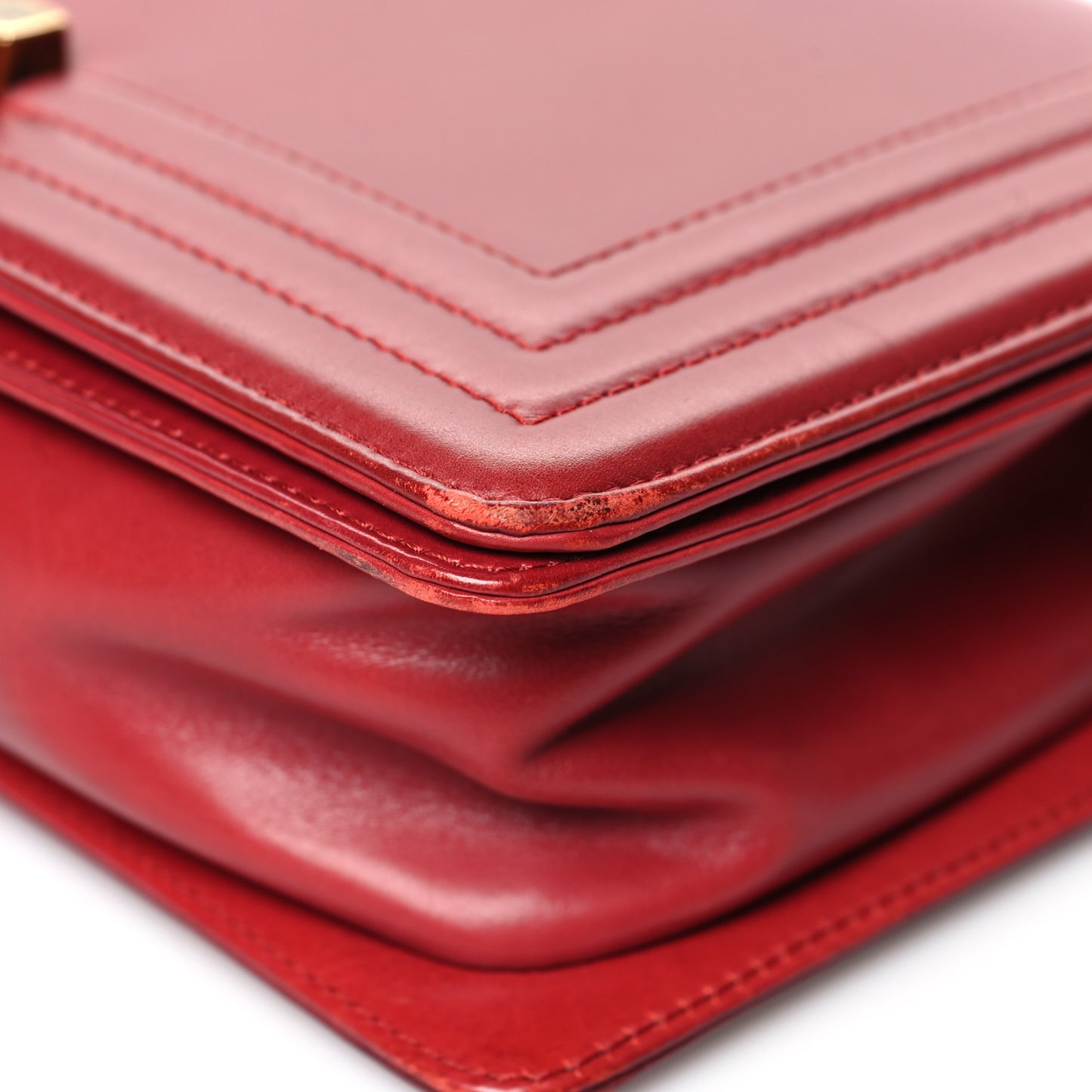 Glazed Calfskin Medium Boy Flap Red