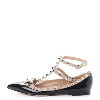 Valentino Garavani Patent Rockstud Cage Ballerina Flats 38 Black Poudre 1 of 10