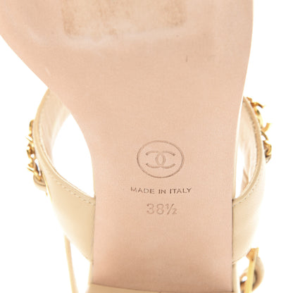 Chanel Lambskin Chain Clover Sandals 38.5 Beige 9 of 10