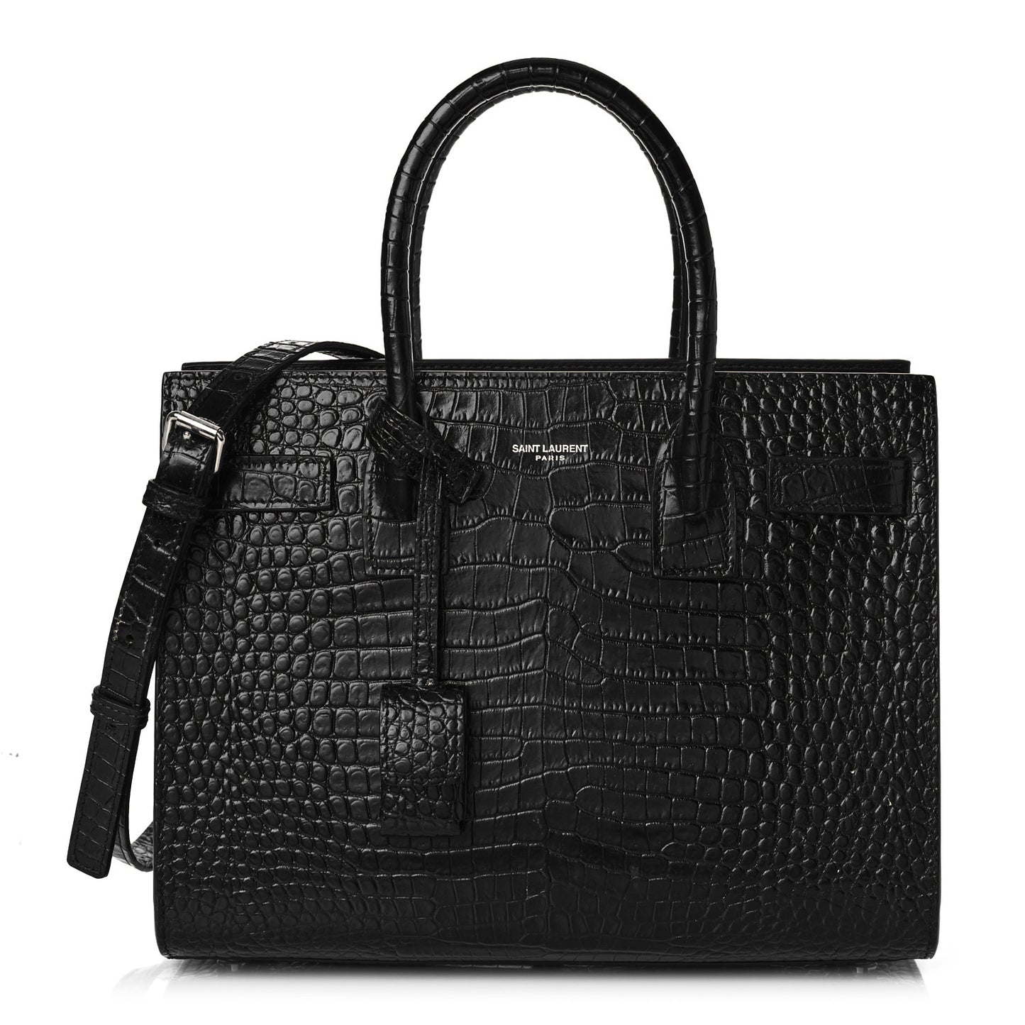 Calfskin Crocodile Embossed Baby Sac De Jour Black
