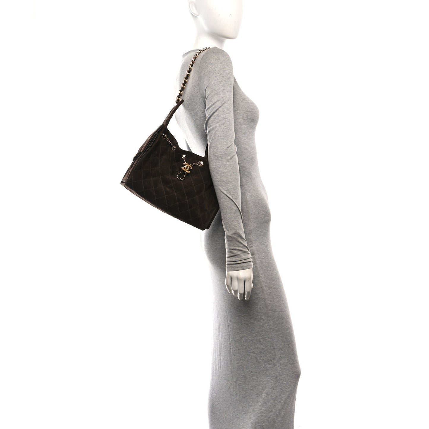 Suede Quilted Small Chanel 25 Handbag Dark Brown