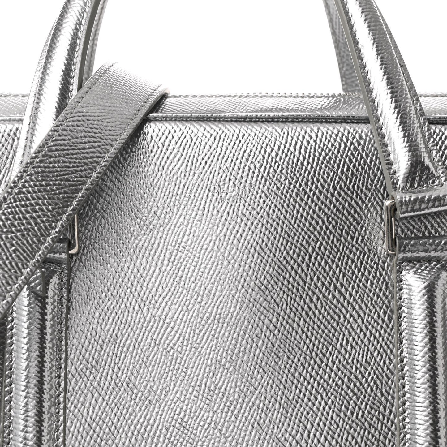 Laminated Grained Calfskin Medium Briefcase Silver