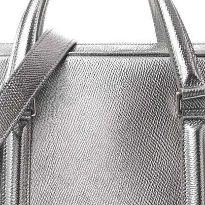 Celine Laminated Grained Calfskin Medium Briefcase Silver 9 of 13