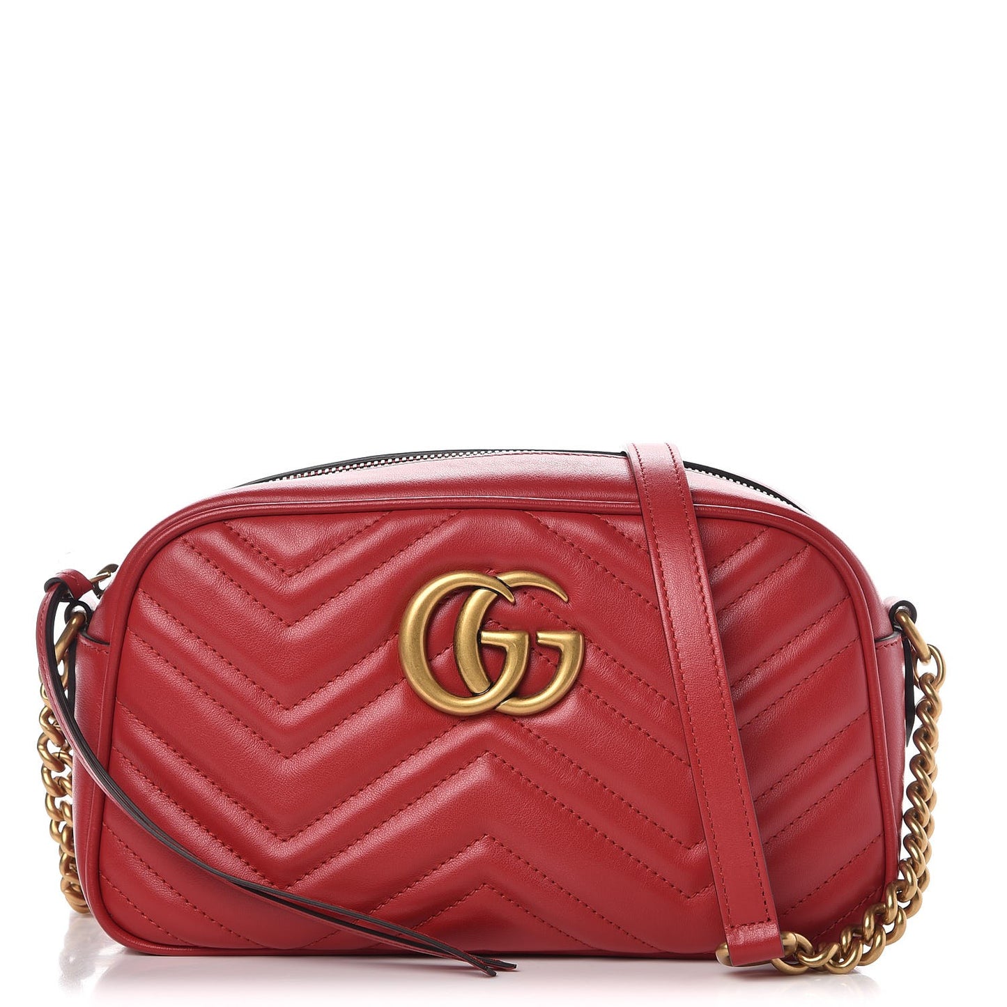 Calfskin Matelasse Small GG Marmont Chain Shoulder Bag Hibiscus Red