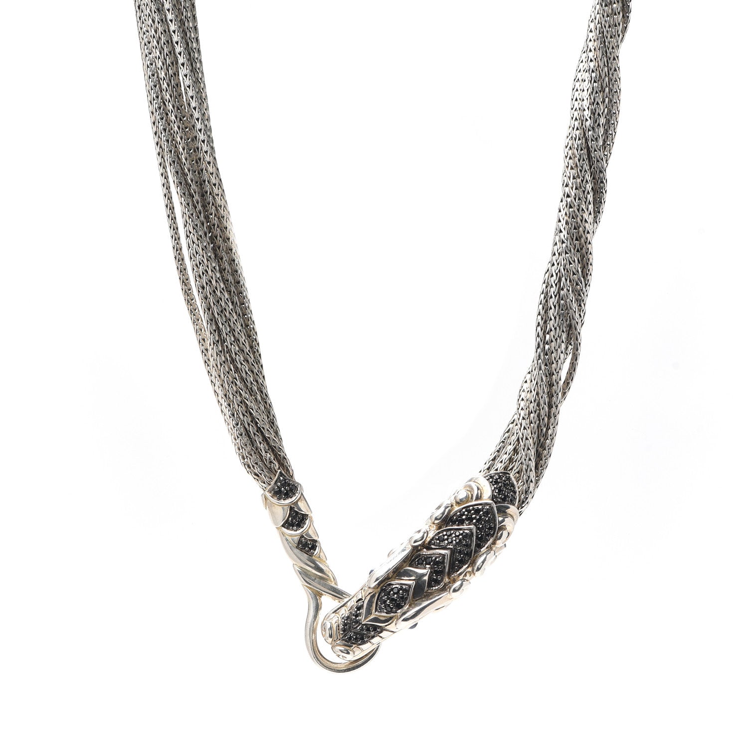 John Hardy Sterling Silver Black Spinel Sapphire Naga Dragon Multi Chain Necklace 1 of 5