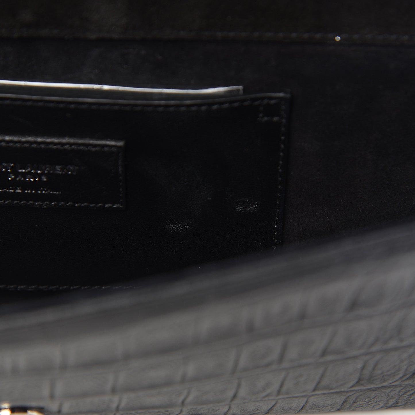 Calfskin Crocodile Embossed Classic Monogram Tassel Clutch Black