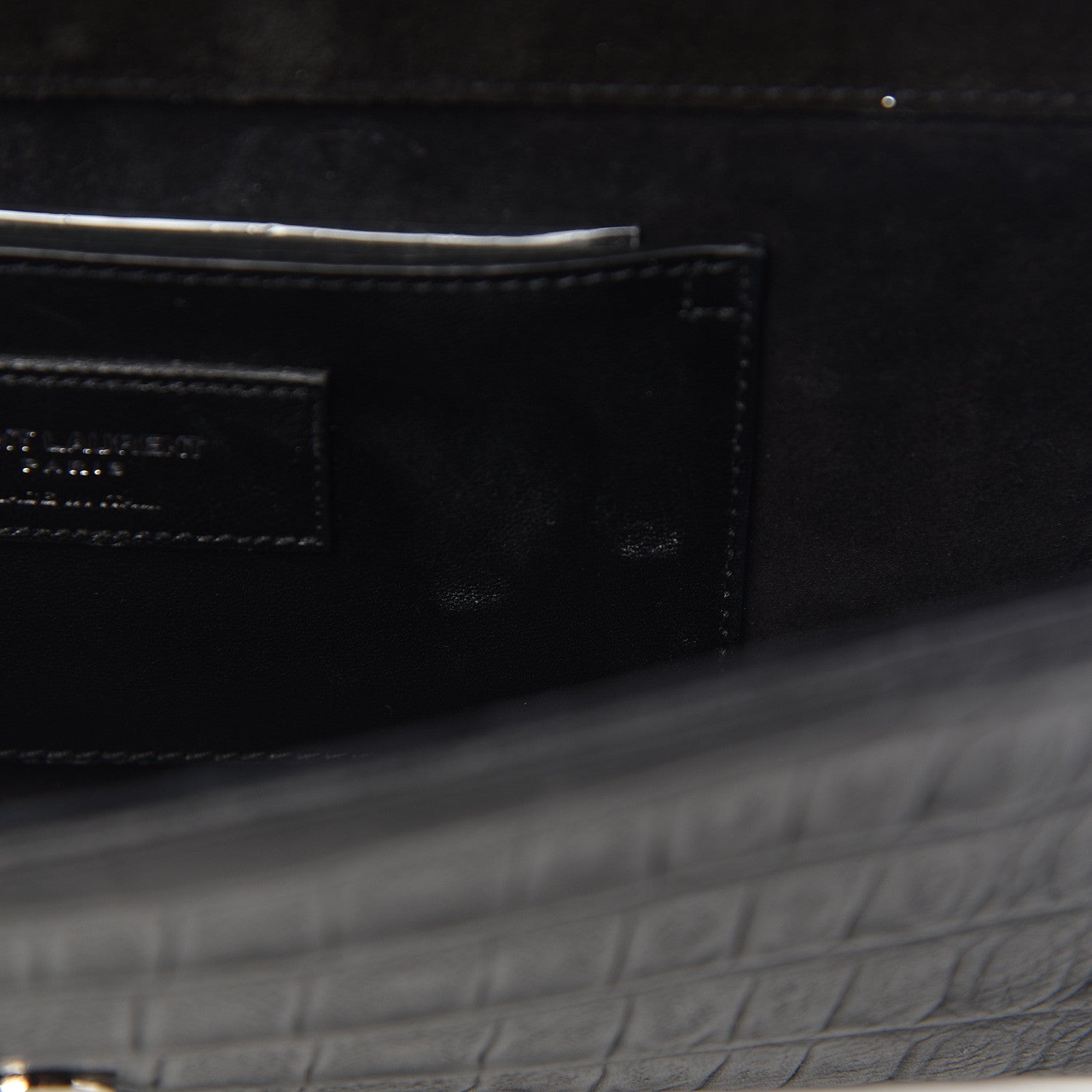 Saint Laurent Calfskin Crocodile Embossed Classic Monogram Tassel Clutch Black 8 of 13