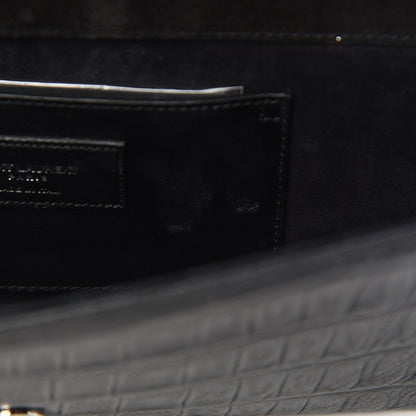 Saint Laurent Calfskin Crocodile Embossed Classic Monogram Tassel Clutch Black 8 of 13