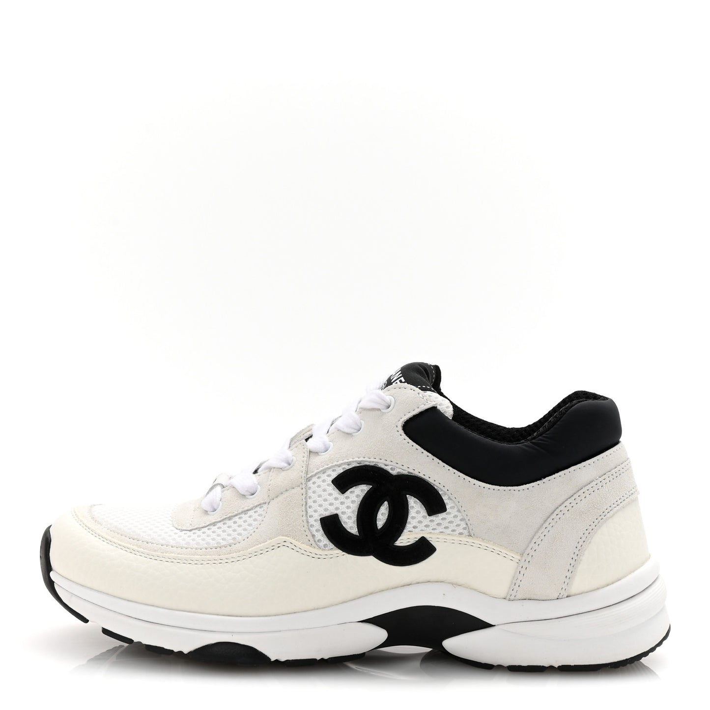 Mesh Suede Calfskin Grained Calfskin Womens CC Sneakers 39 White Black
