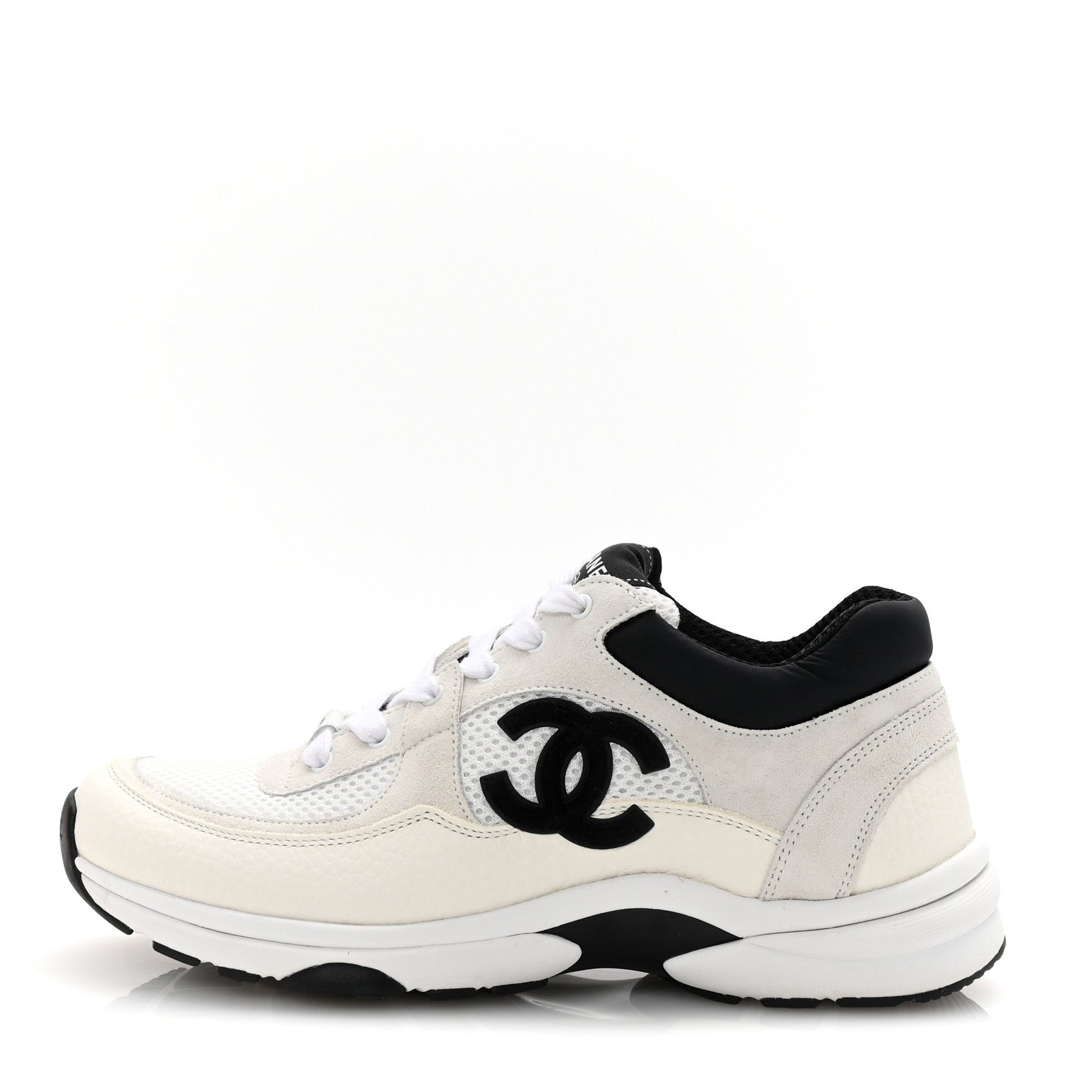 Chanel Mesh Suede Calfskin Grained Calfskin Womens CC Sneakers 39 White Black 1 of 10