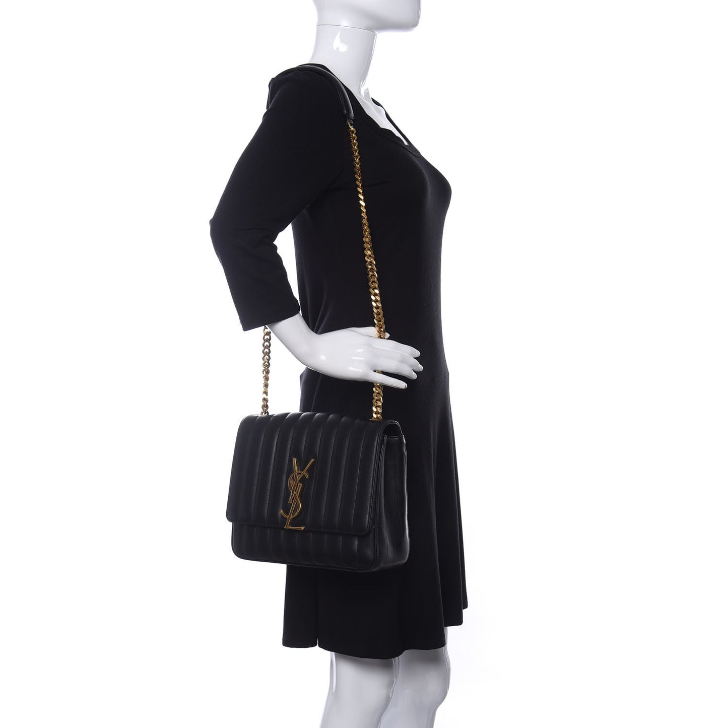 Lambskin Matelasse Monogram Large Vicky Chain Bag Black