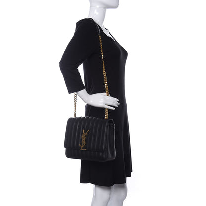 Saint Laurent Lambskin Matelasse Monogram Large Vicky Chain Bag Black 2 of 14