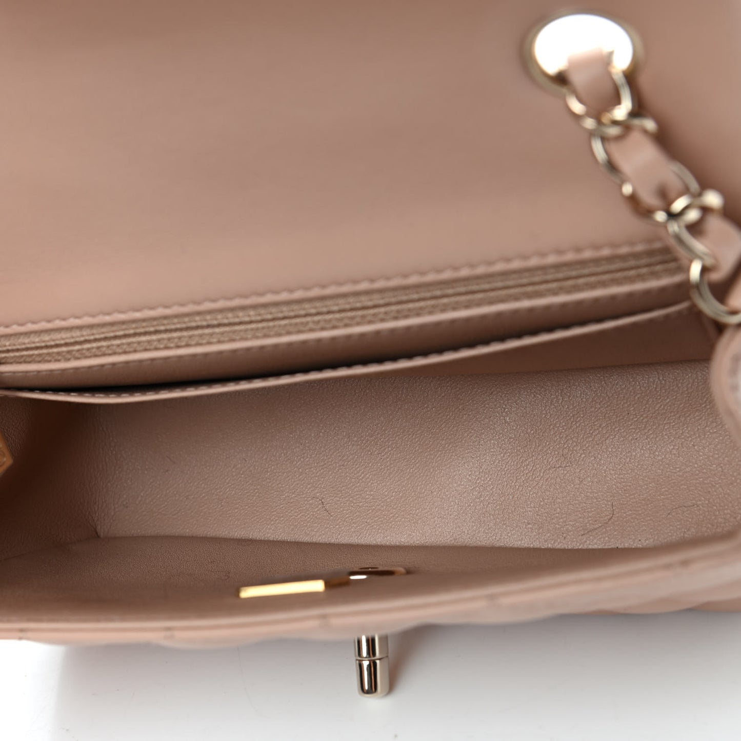 Lambskin Quilted Mini Rectangular Flap Beige