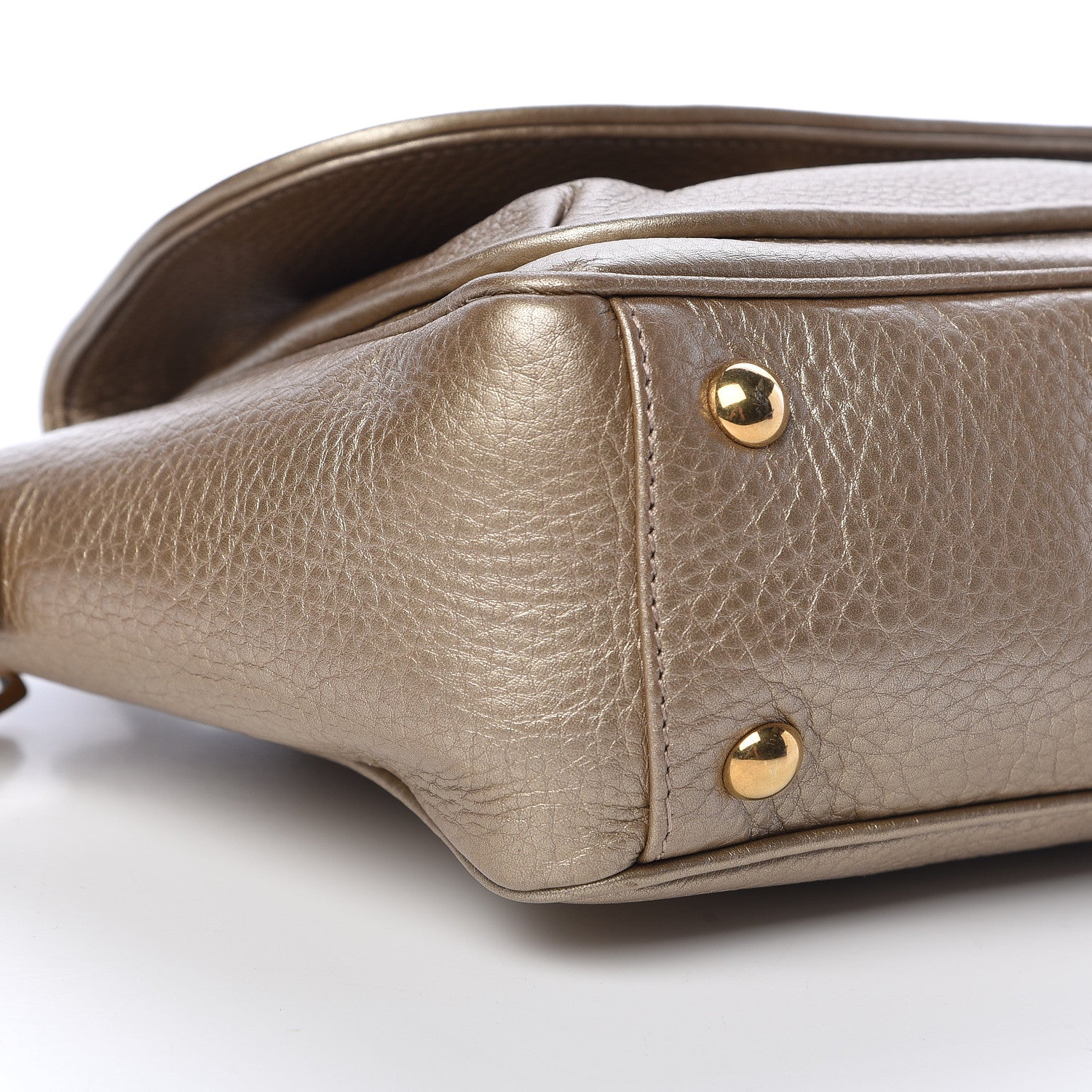Gucci Metallic Pebbled Calfskin Small 1973 Top Handle Satchel Golden Beige 9 of 13