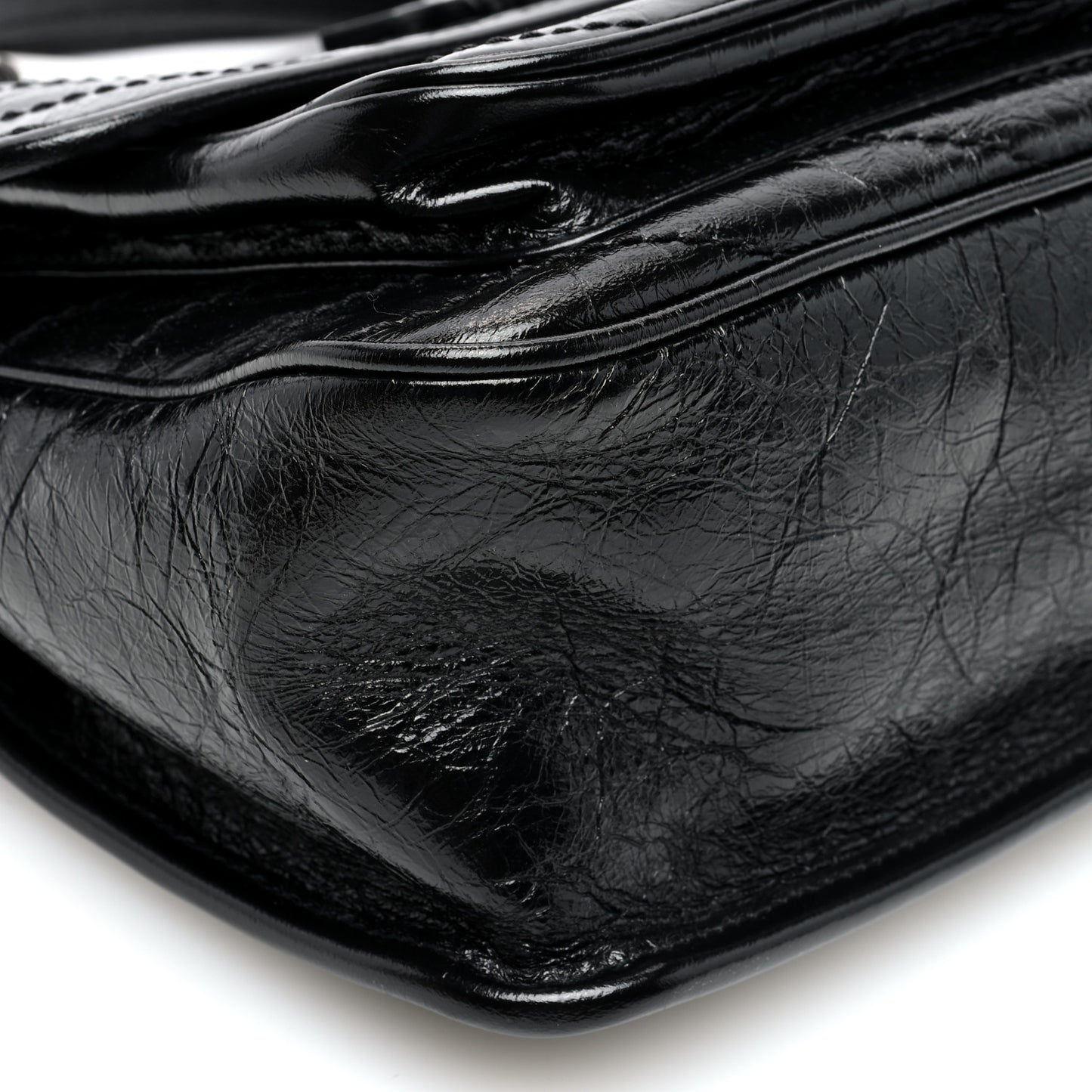 Crinkled Calfskin Matelasse Monogram Medium Niki Chain Satchel Black