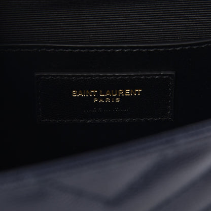 Saint Laurent Grain De Poudre Matelasse Chevron Medium Monogram Satchel Midnight Blue 6 of 6