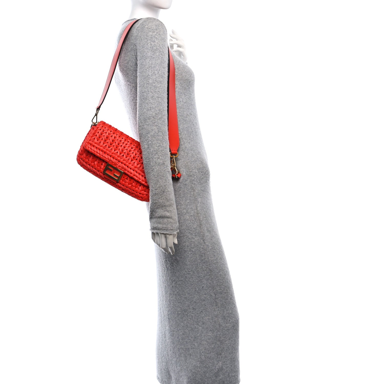 Fendi Paglia Vitello Grace FF Woven Baguette Lava 2 of 10