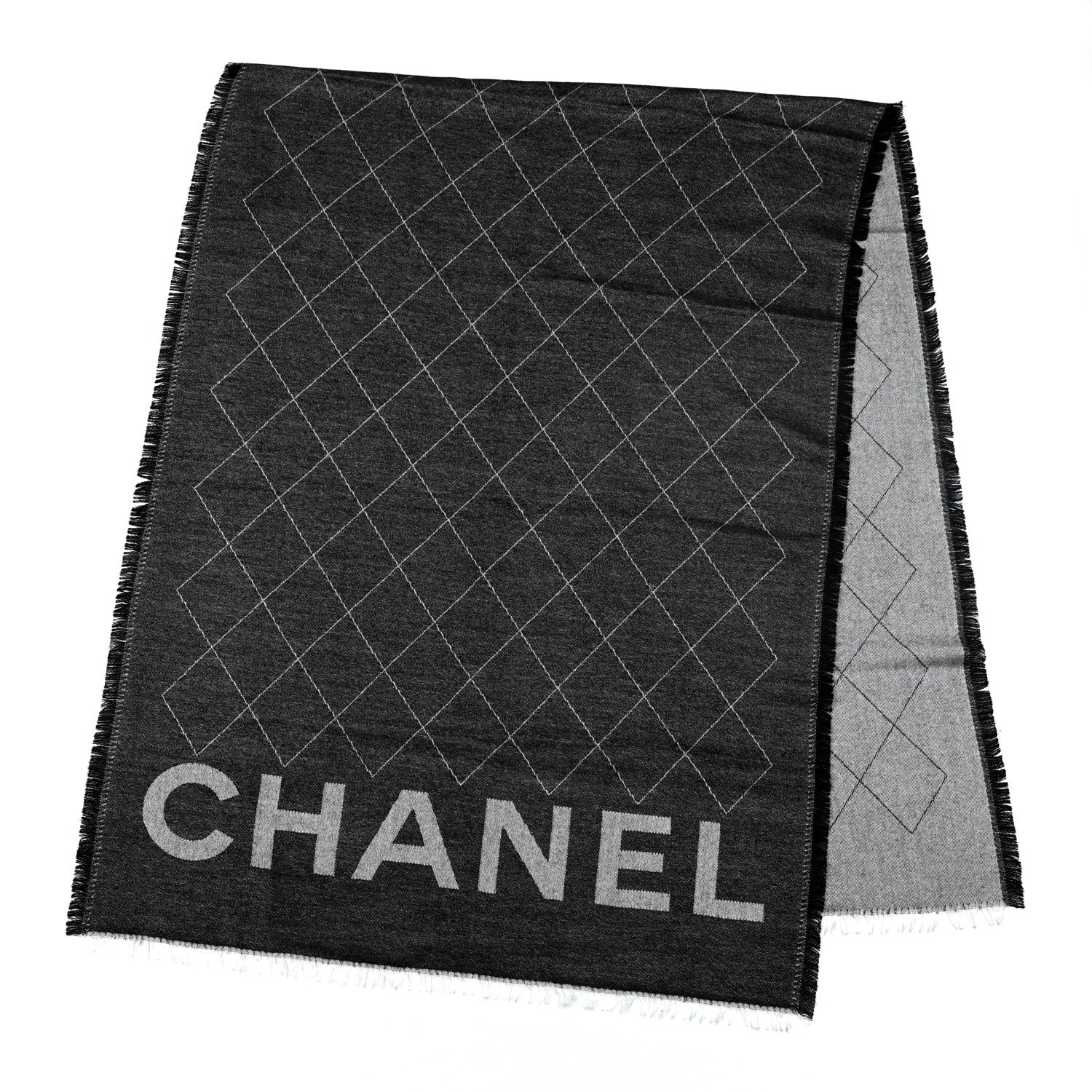 Chanel Cashmere Silk Quilted CC Logo Stole Black 2 of 4