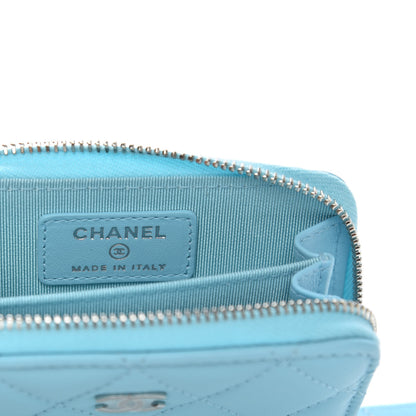 Chanel Lambskin Quilted Zip Around Coin Purse Wallet Neon Blue 6 of 10