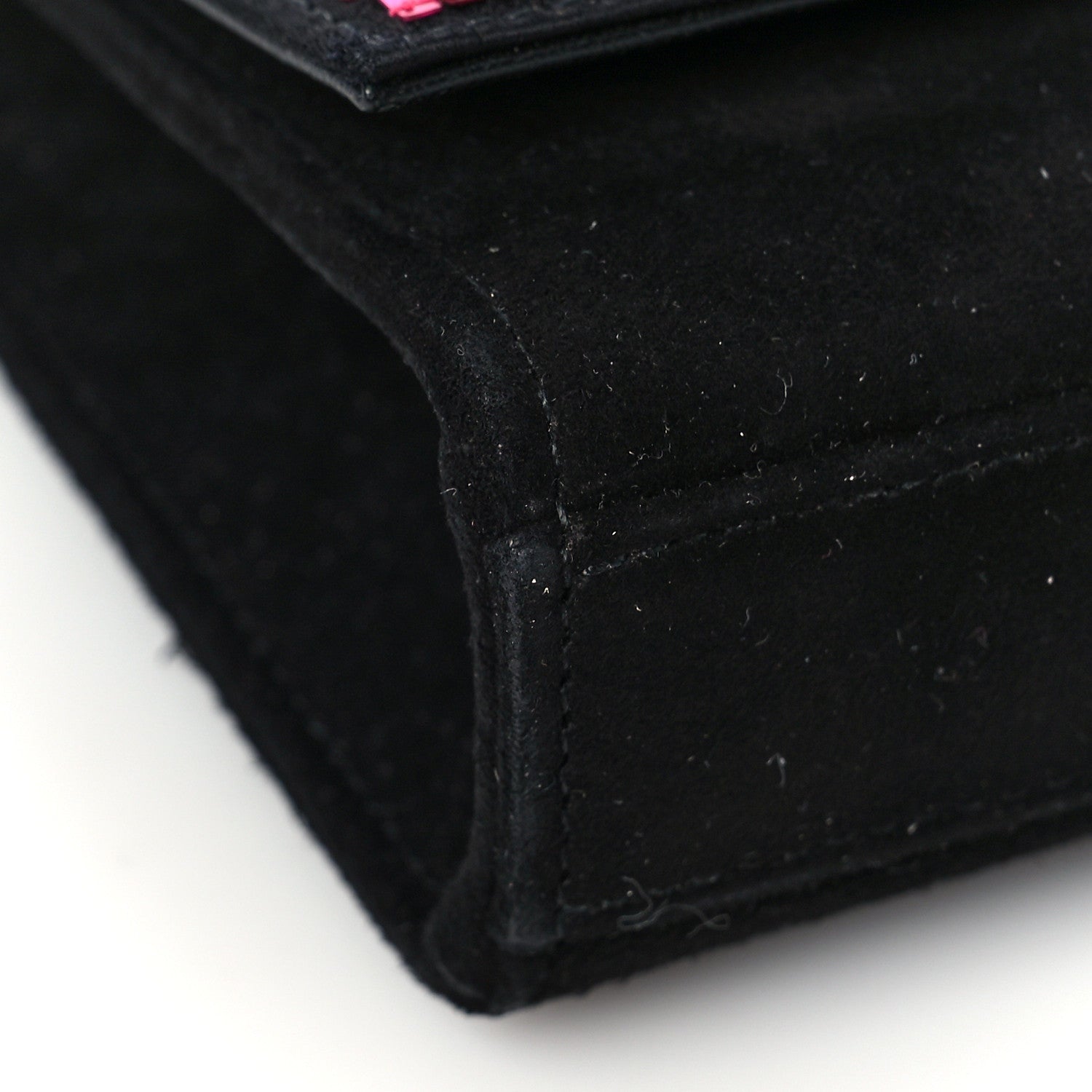 Saint Laurent Paillette Suede Monogram Kate Chain Wallet Pink Black 8 of 9